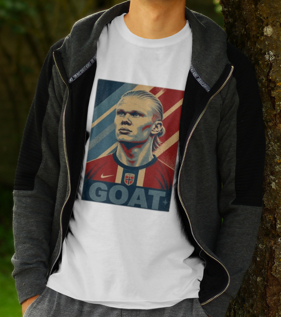 Erling Haaland G.O.A.T Norway Soccer Legend Iconic Red Blue Stripes T-Shirt