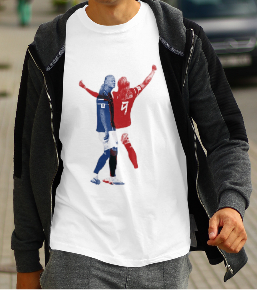 Erling Haaland Norway National Team Halftone Collage Blue And Red Number 9 T-Shirt