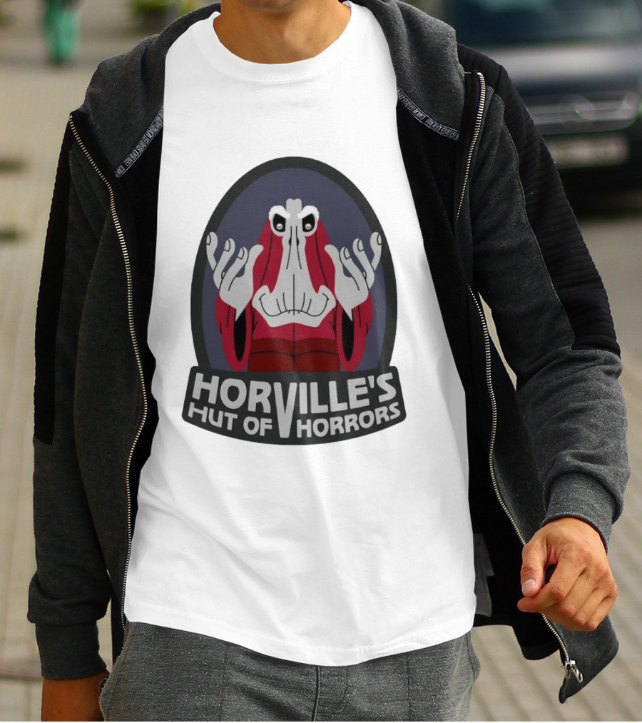 Horville's Hut Of Horrors Angry Red Clad Monster With Creepy Hands T-Shirt