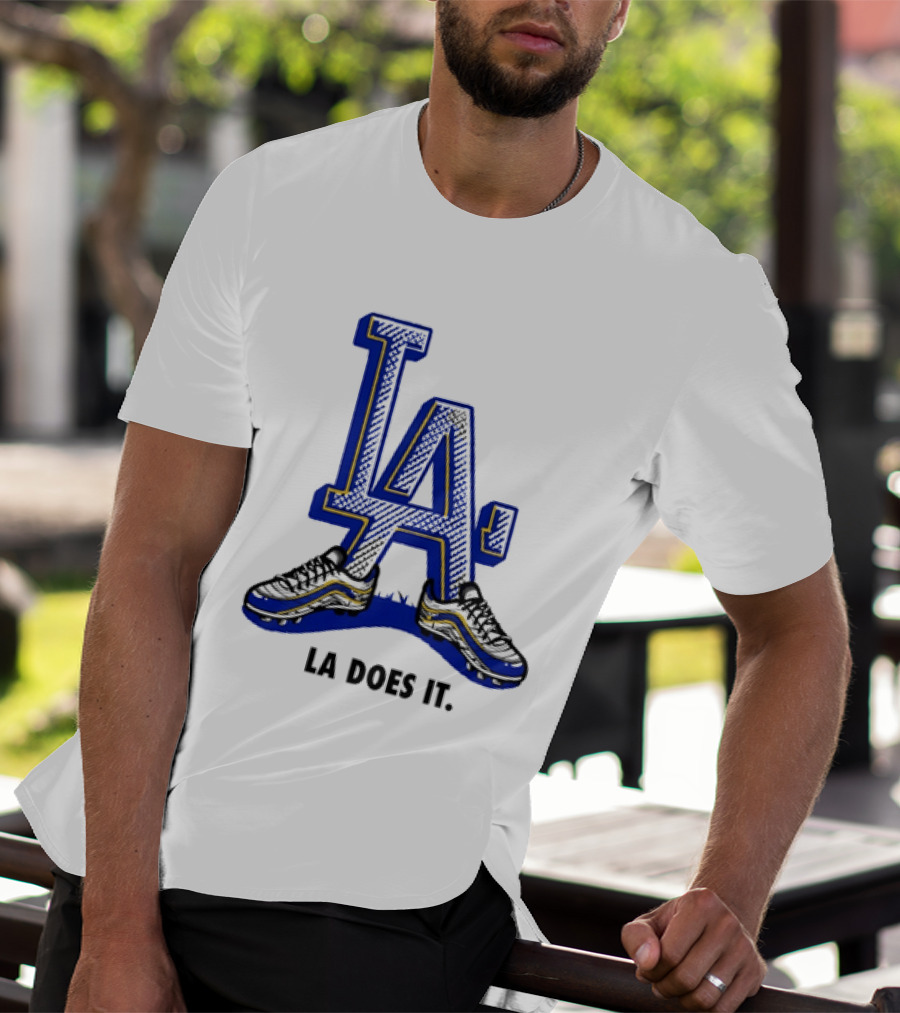 LA Dodgers LA Does It Baseball Footwear T-Shirt