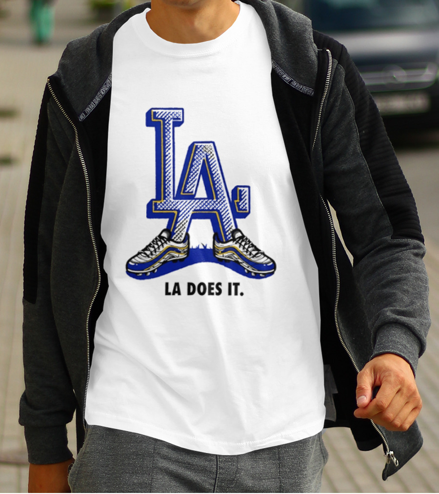 LA Dodgers LA Does It Baseball Footwear T-Shirt
