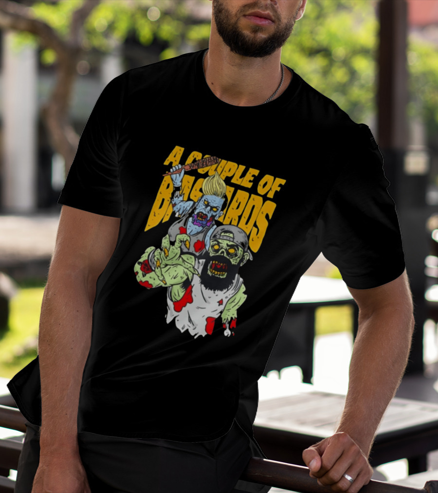 A Couple Of Bastards Zombie Cartoon With Baseball Bat And Beard T-Shirt