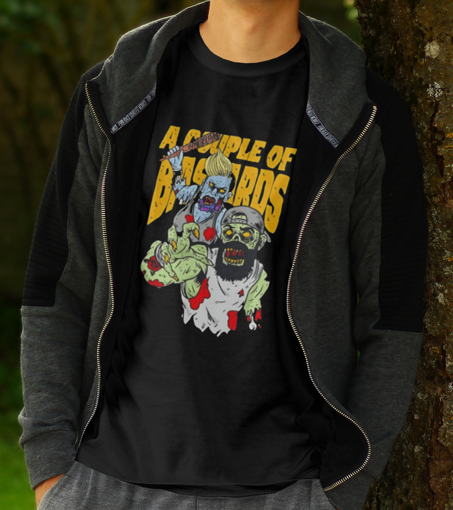 A Couple Of Bastards Zombie Cartoon With Baseball Bat And Beard T-Shirt
