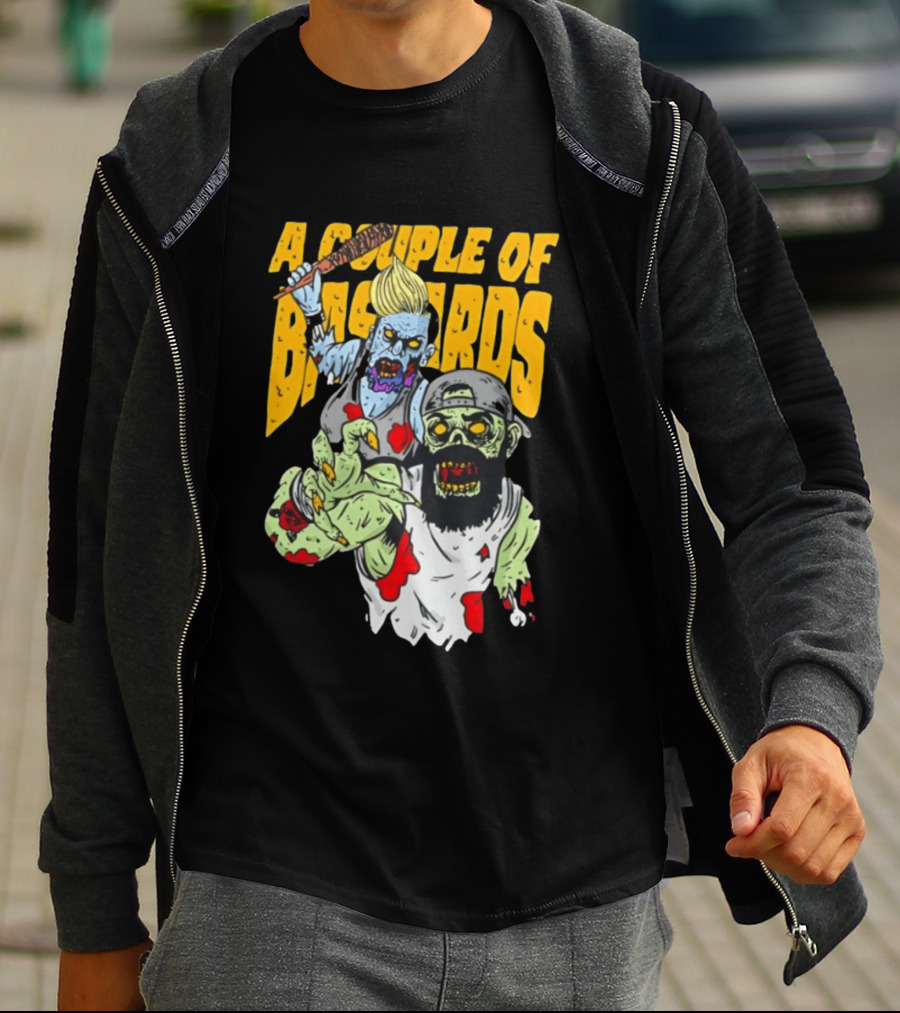A Couple Of Bastards Zombie Cartoon With Baseball Bat And Beard T-Shirt