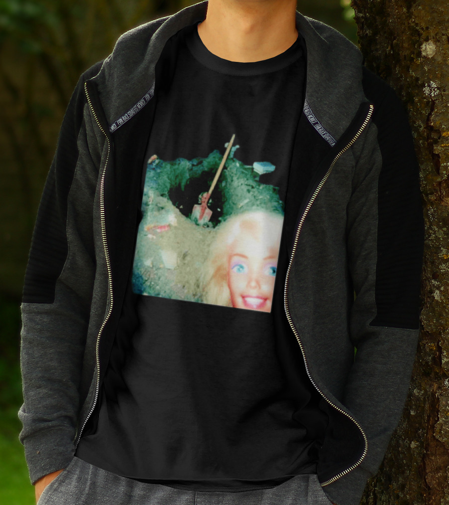 Barbie Doll Digging A Grave Shovel Surreal Scene T-Shirt