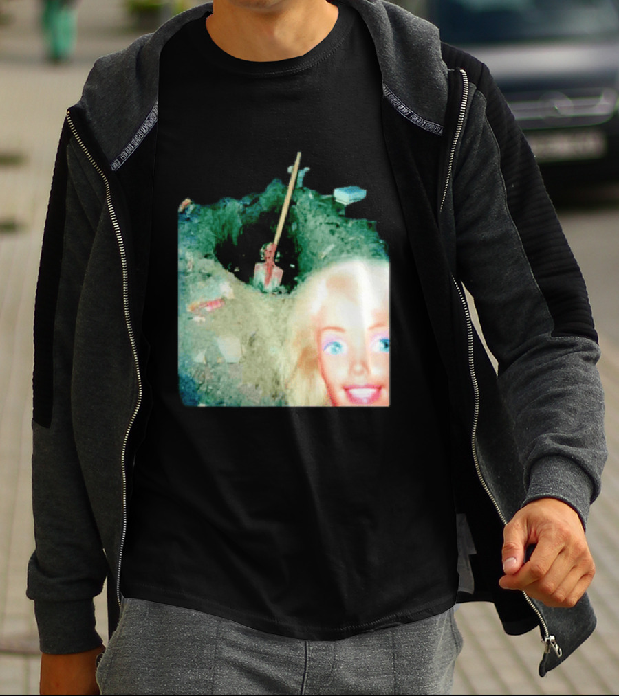 Barbie Doll Digging A Grave Shovel Surreal Scene T-Shirt