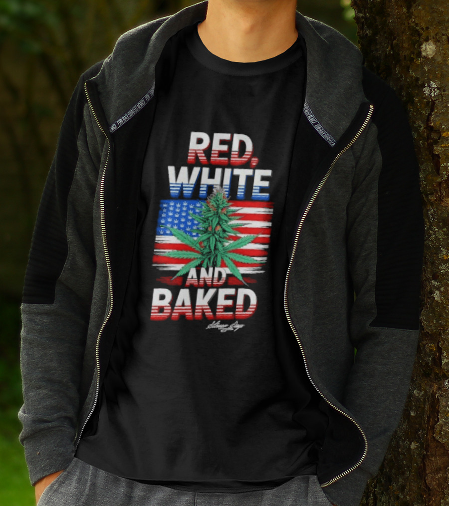 Cannabis Leaf Red White And Baked American Flag Stoner Days Fourth Of July T-Shirt