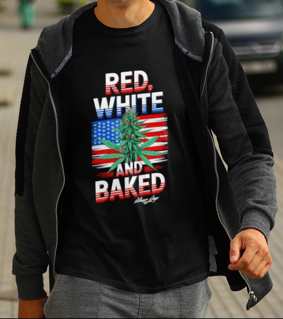 Cannabis Leaf Red White And Baked American Flag Stoner Days Fourth Of July T-Shirt