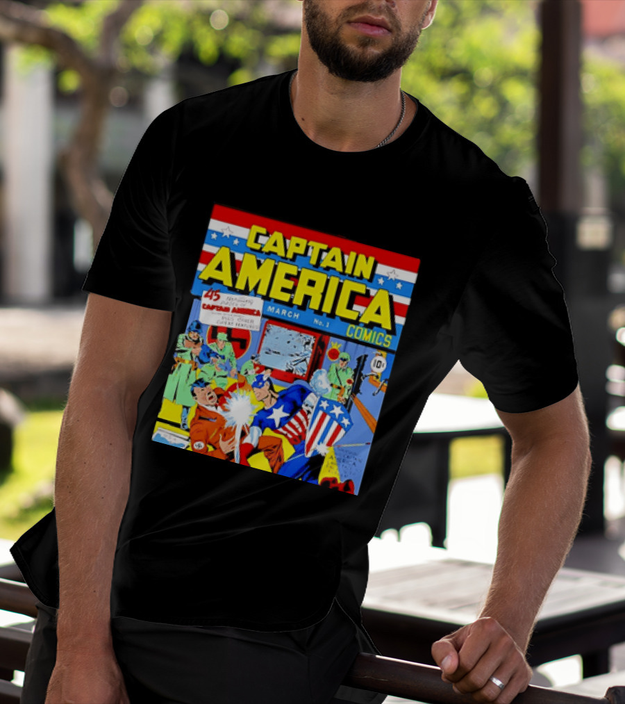 Captain America Comics March No 1 Smashing Thru Hitler Issue Cover 1941 T-Shirt
