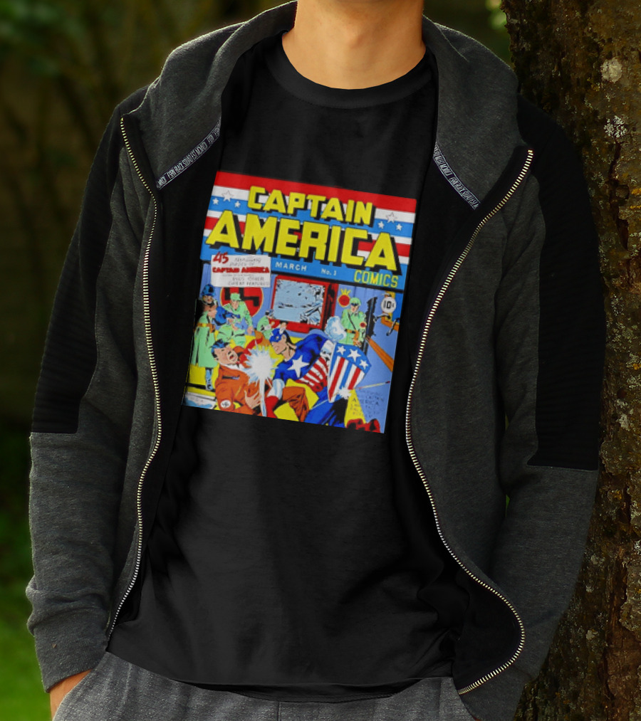 Captain America Comics March No 1 Smashing Thru Hitler Issue Cover 1941 T-Shirt