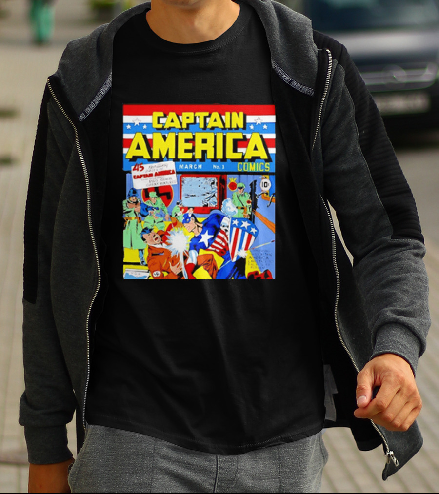 Captain America Comics March No 1 Smashing Thru Hitler Issue Cover 1941 T-Shirt