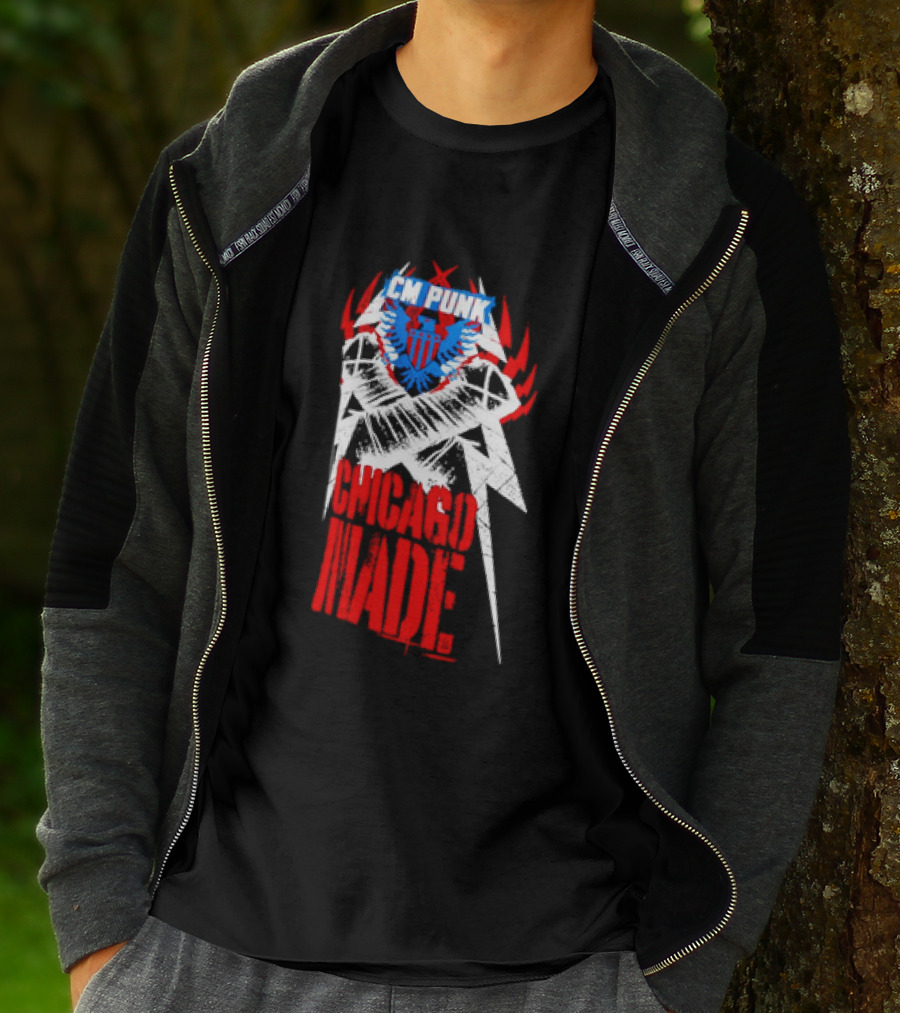 CM Punk Chicago Made WWE Wrestling Red And Blue Star T-Shirt