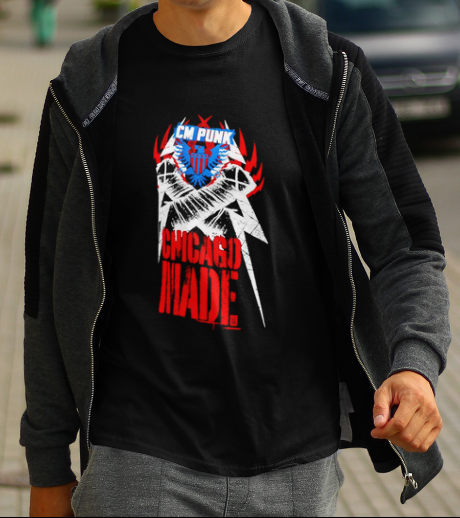 CM Punk Chicago Made WWE Wrestling Red And Blue Star T-Shirt
