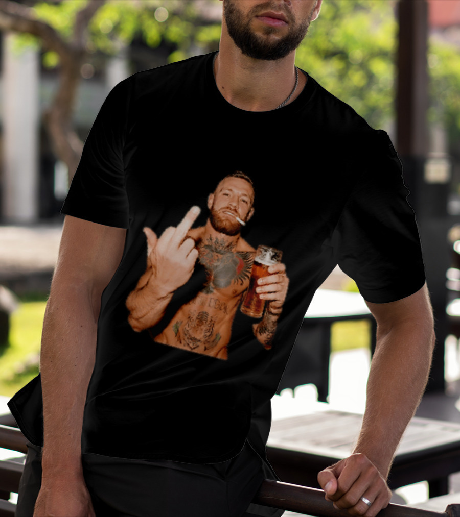 Conor McGregor UFC MMA The Notorious Middle Finger Tattoo Beer T-Shirt