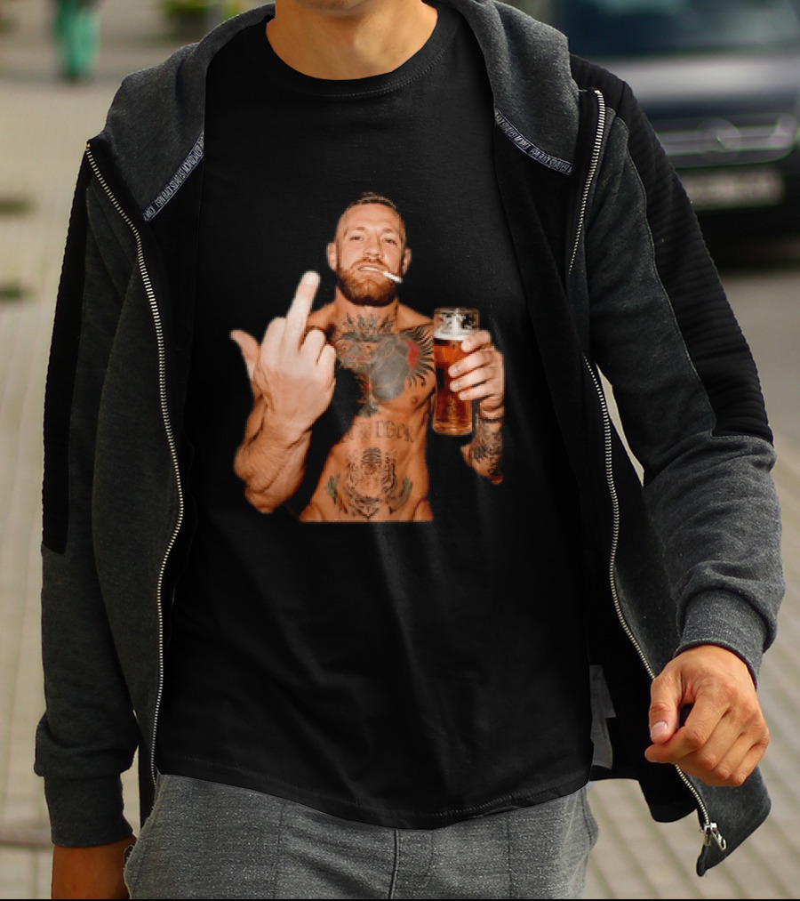 Conor McGregor UFC MMA The Notorious Middle Finger Tattoo Beer T-Shirt
