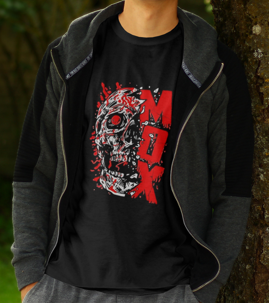 Creepy Zombie Skull MOX Red Splatter T-Shirt