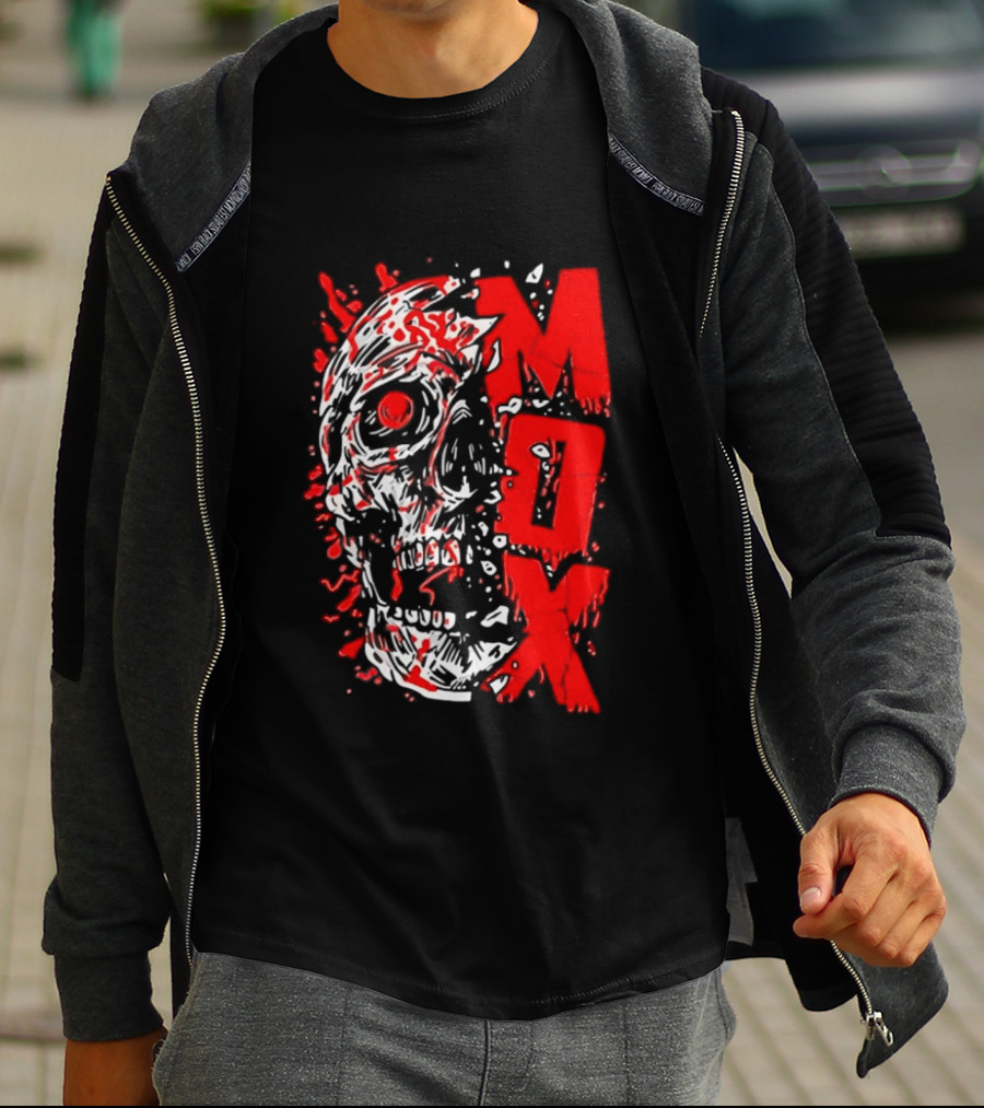 Creepy Zombie Skull MOX Red Splatter T-Shirt