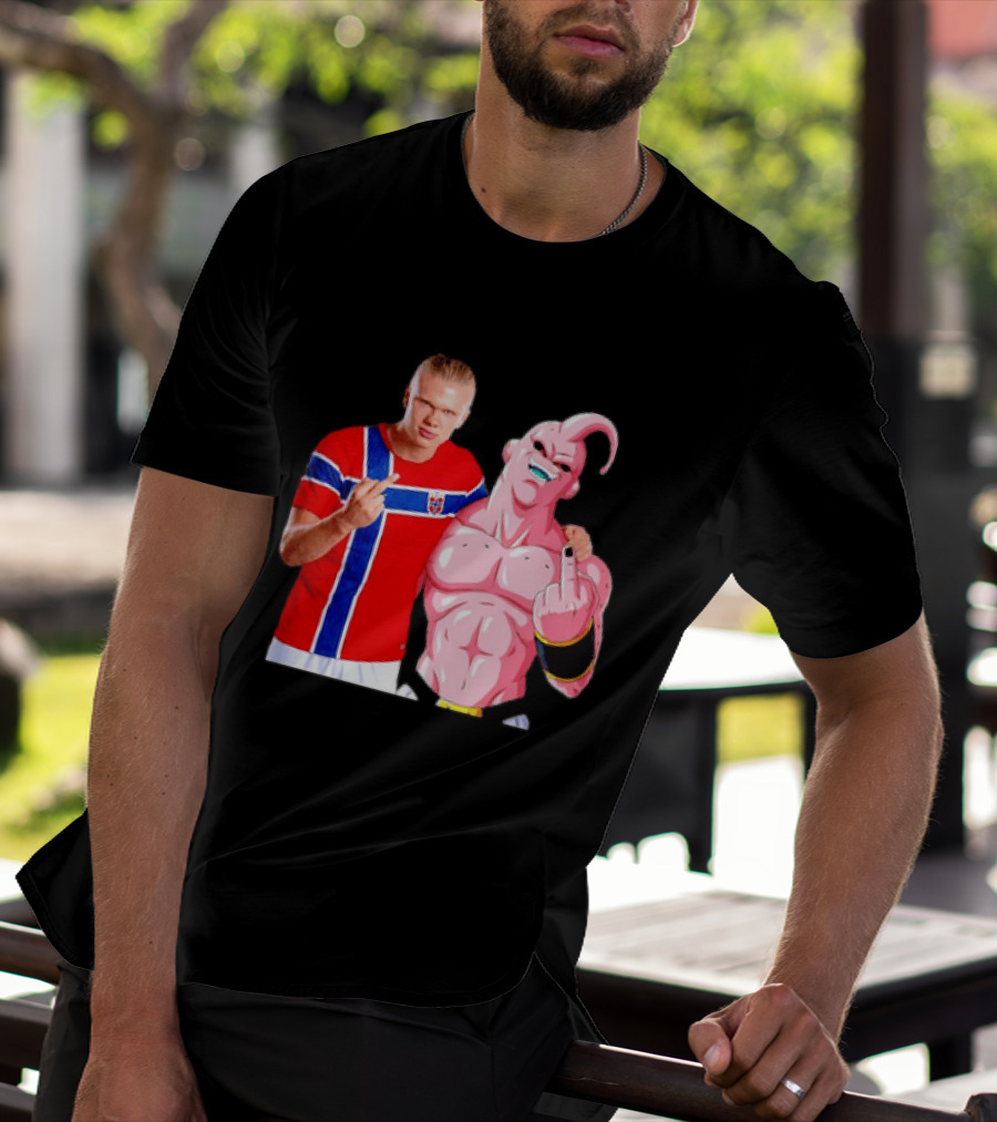 Erling Haaland Norway Majin Buu Middle Finger Cartoon Collaboration T-Shirt