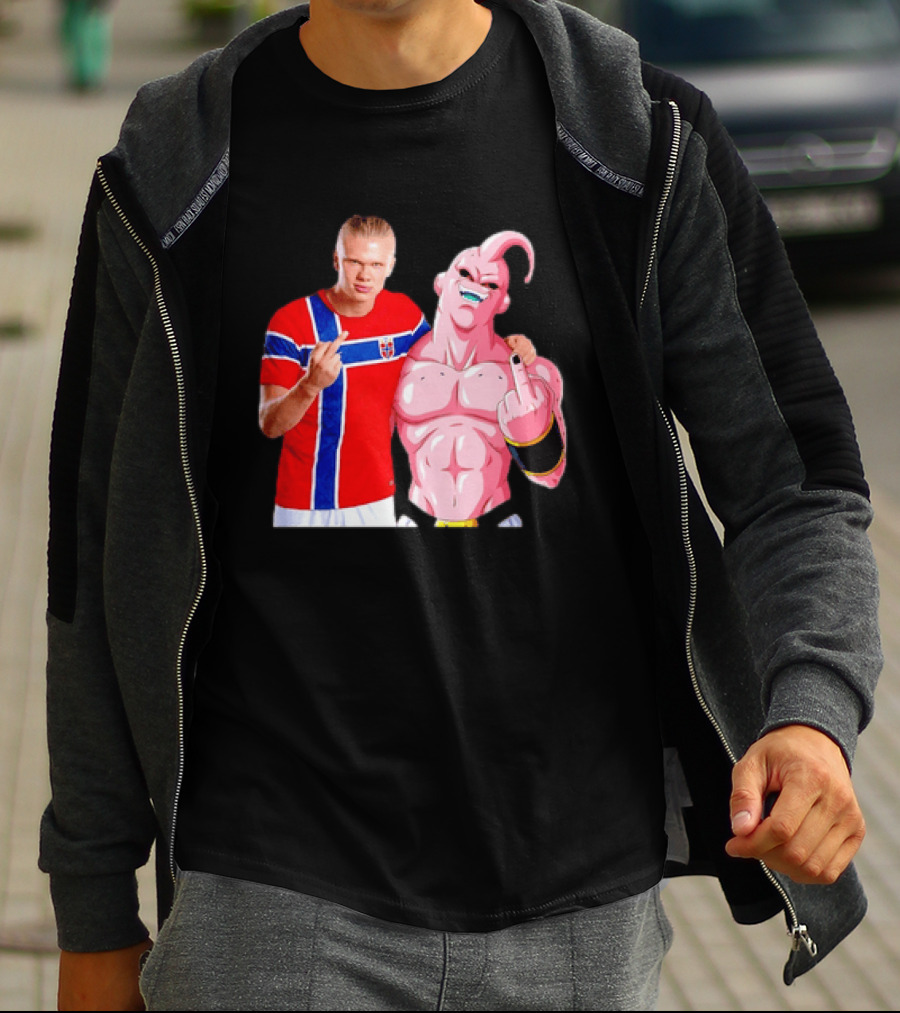 Erling Haaland Norway Majin Buu Middle Finger Cartoon Collaboration T-Shirt