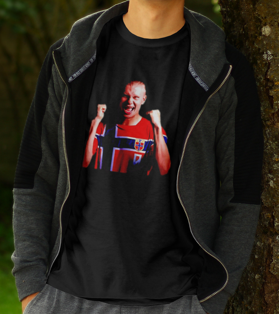 Erling Haaland Norway Football Team Norwegian Flag Iconic Striker Celebration T-Shirt