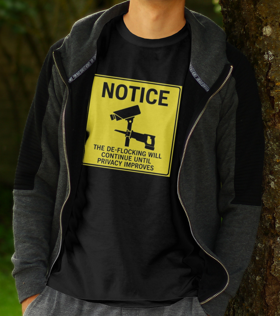 NOTICE De Flocking Will Continue Until Privacy Improves Surveillance Warning T-Shirt