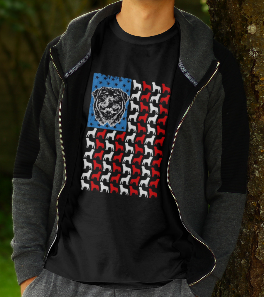USA Flag Rottweiler Dog Stars Stripes Patriotic T-Shirt