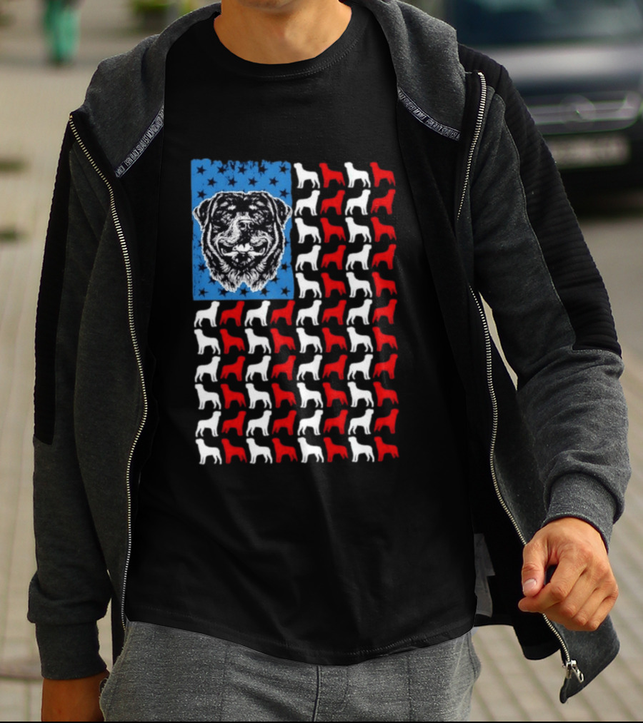 USA Flag Rottweiler Dog Stars Stripes Patriotic T-Shirt