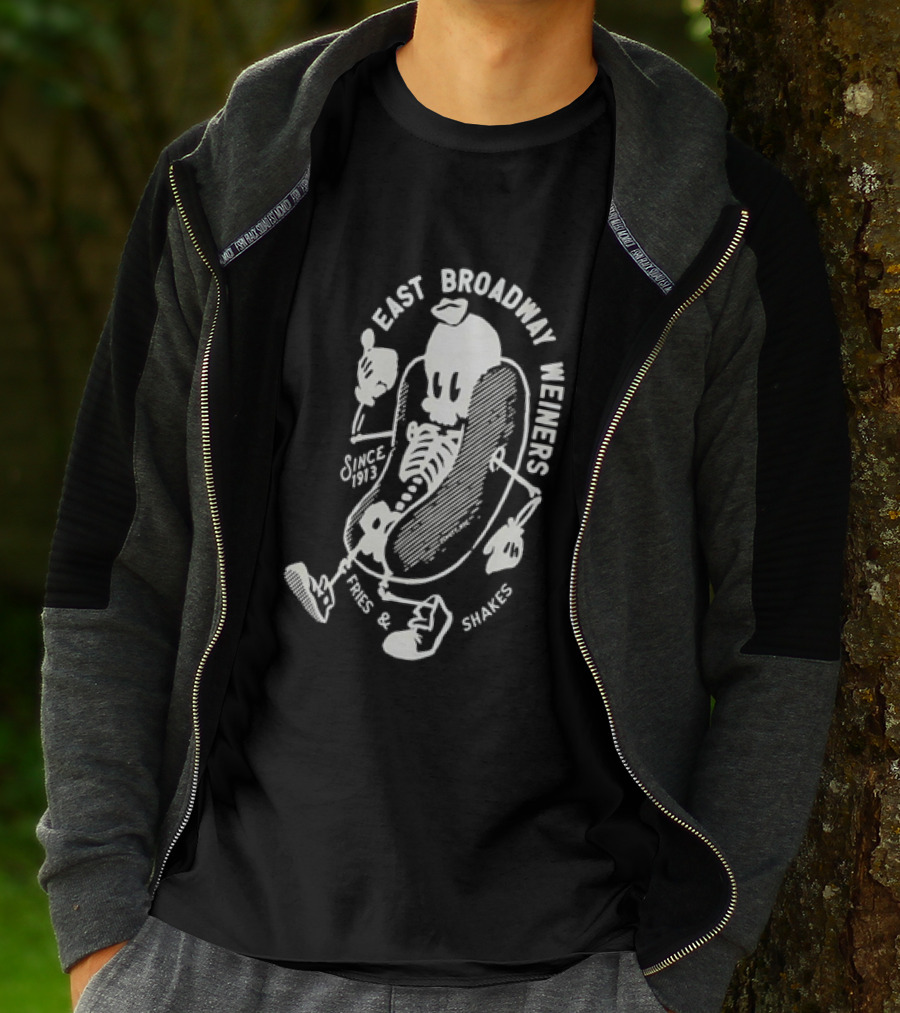 Since 1913 Skeleton Giving Thumbs Up East Broadway Weiners Fries Shakes T-Shirt