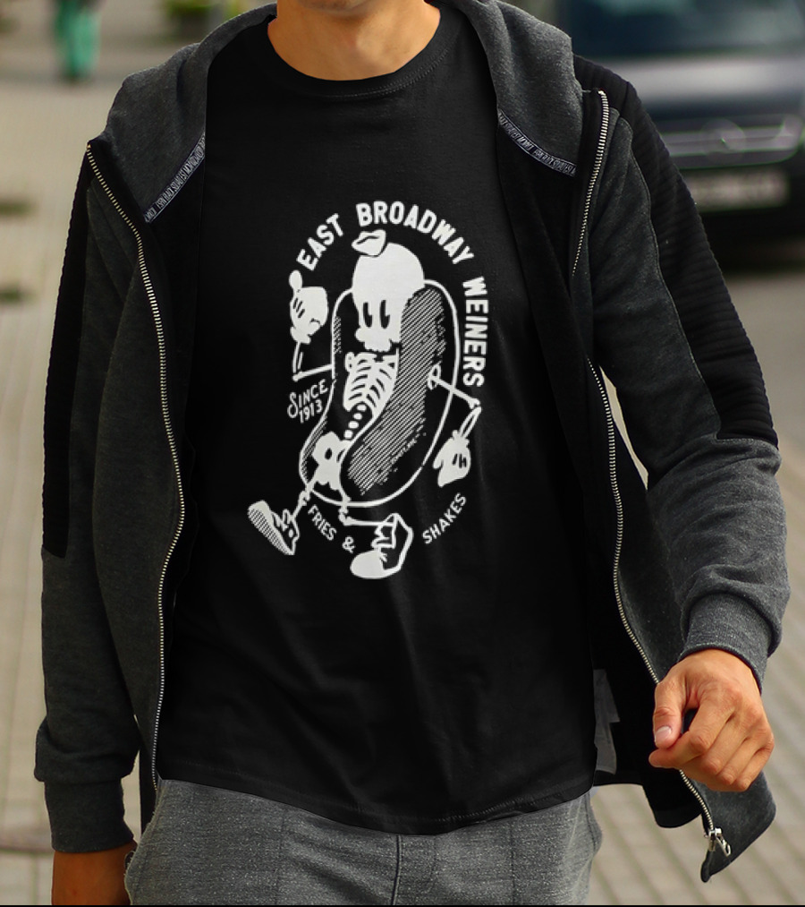 Since 1913 Skeleton Giving Thumbs Up East Broadway Weiners Fries Shakes T-Shirt