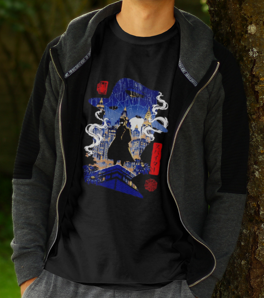 Spider Man Noir Marvel Spider Verse Cityscape Japanese T-Shirt