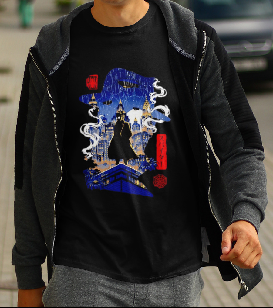 Spider Man Noir Marvel Spider Verse Cityscape Japanese T-Shirt