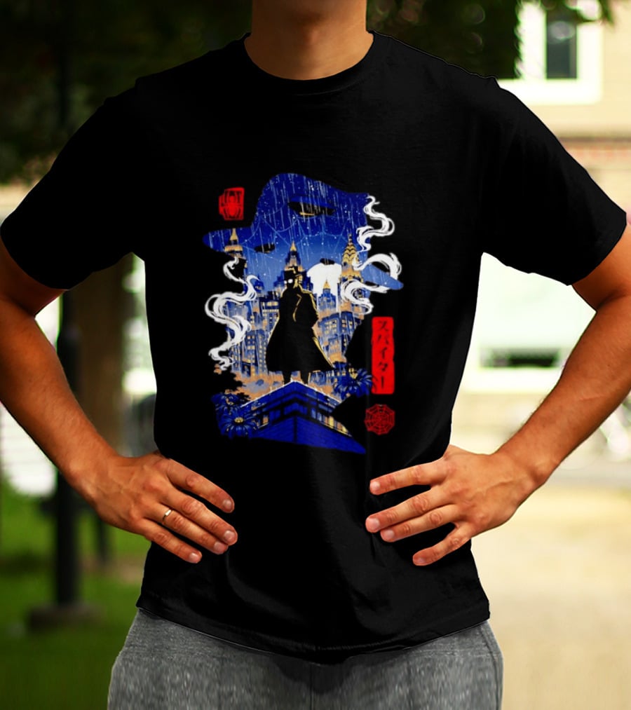 Spider Man Noir Marvel Spider Verse Cityscape Japanese T-Shirt