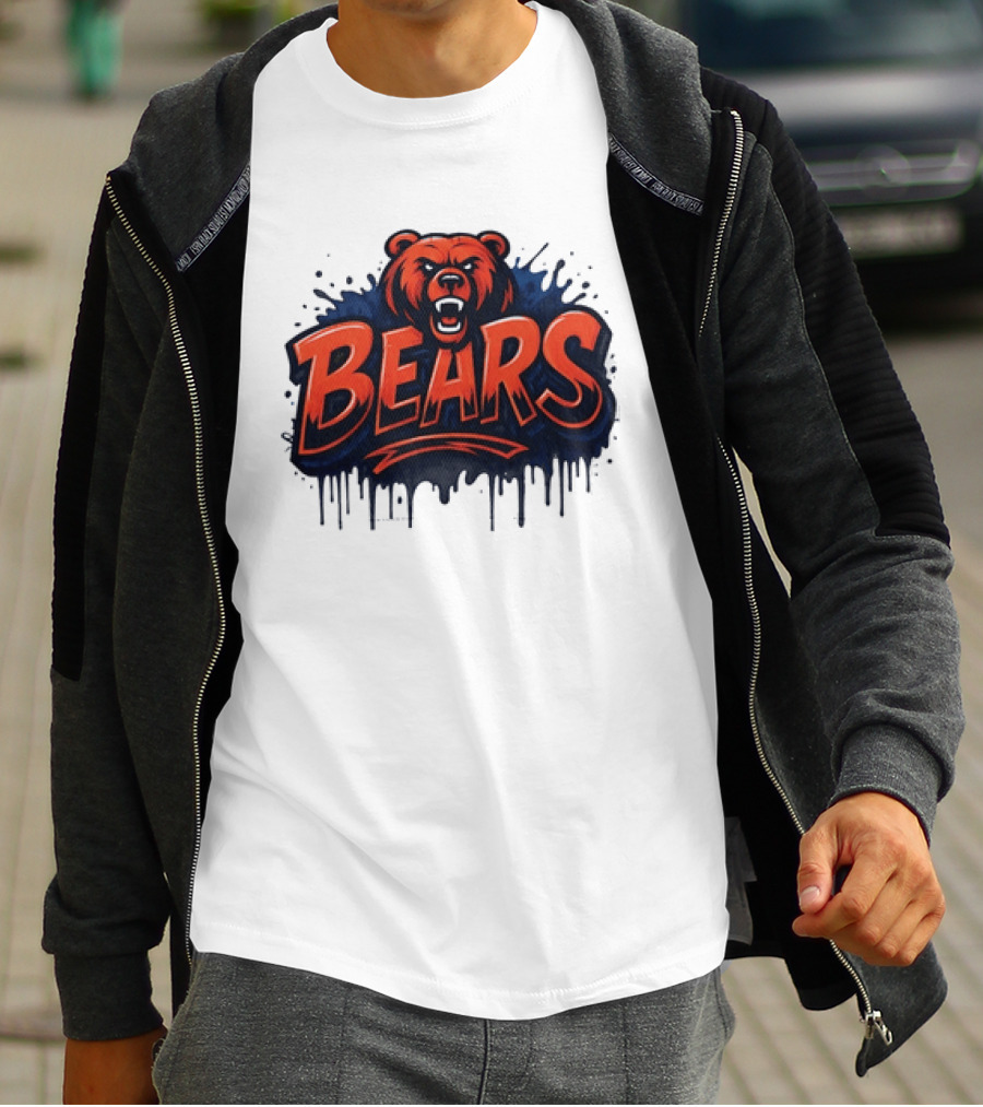 Chicago Bears Graffiti Style Vintage Bold Text Bear Head T-Shirt