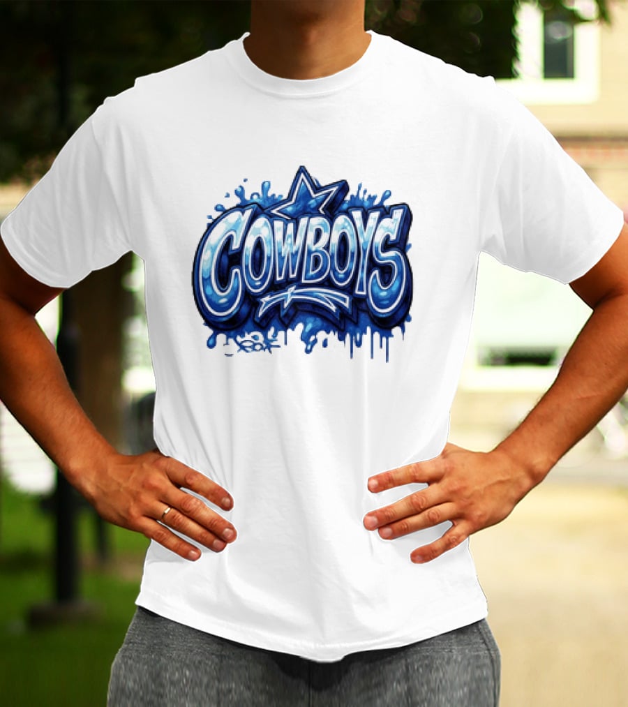 Dallas Cowboys Graffiti Style With Star And Blue Drips T-Shirt