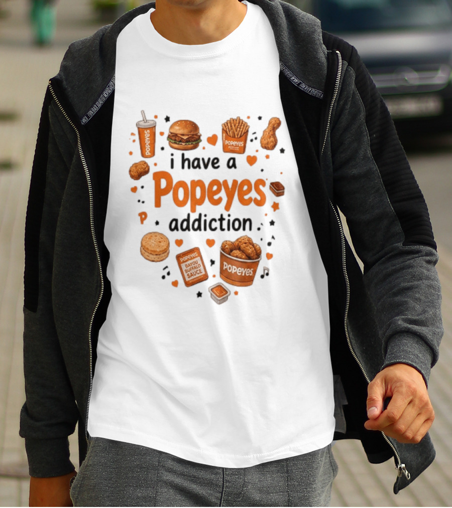 Popeyes Chicken And Biscuits Addiction Heartbeat Lover With Bayou Buffalo Sauce T-Shirt