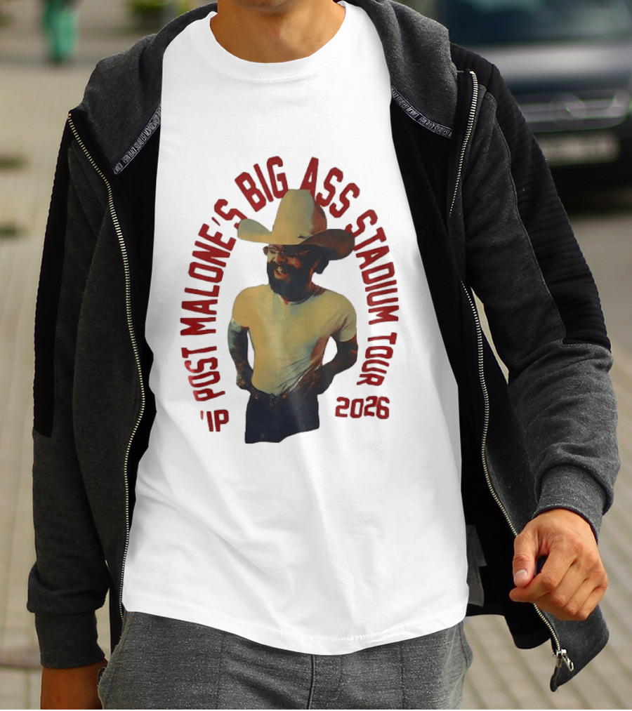 Post Malone Big Ass Stadium Tour 2026 Cowboy Hat And Beard T-Shirt