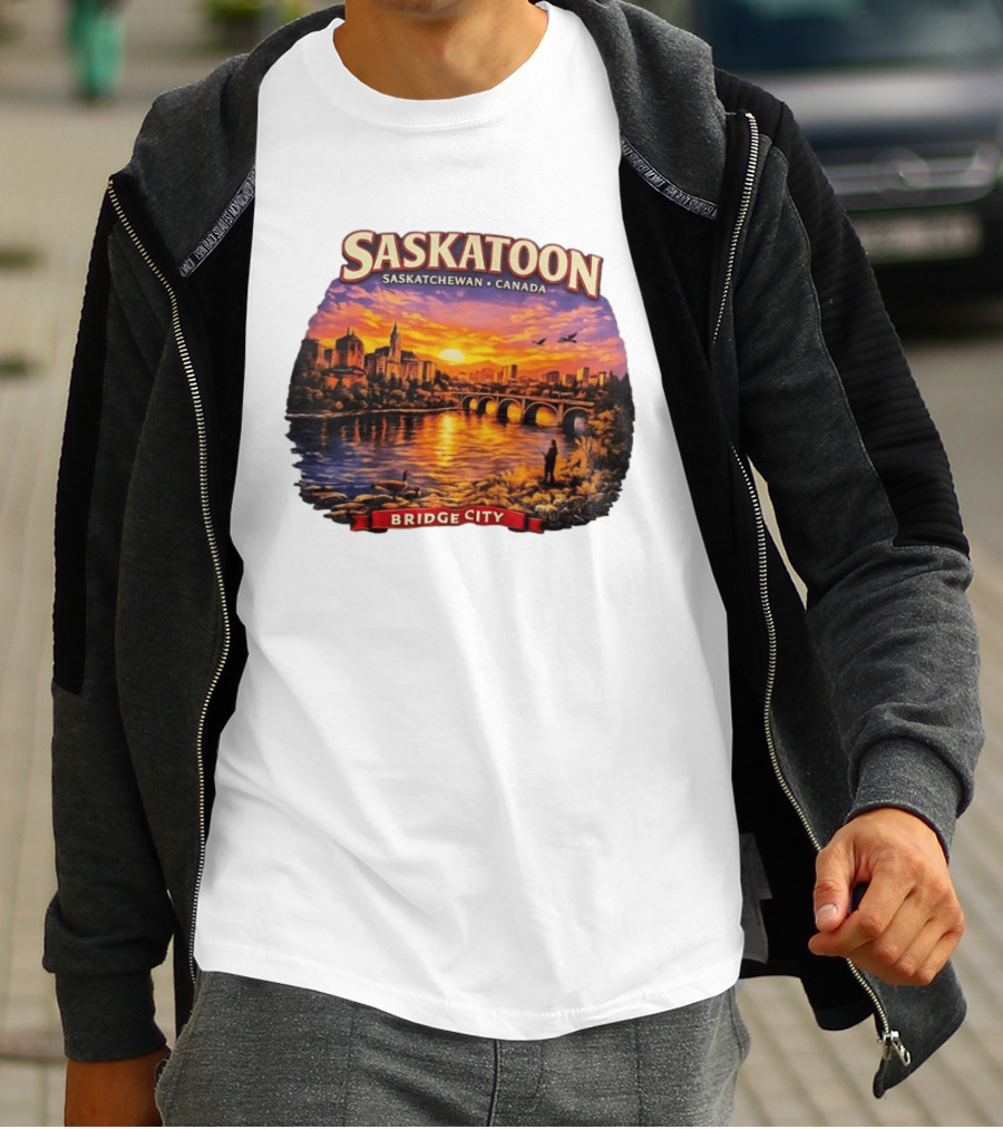 Saskatoon Saskatchewan Canada Sunset Bridge City T-Shirt