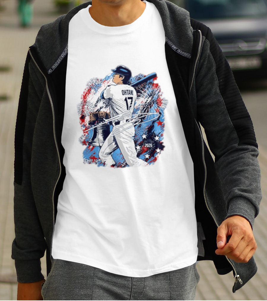 Shohei Ohtani 17 Philadelphia 2026 Liberty Bell Fireworks Stars T-Shirt