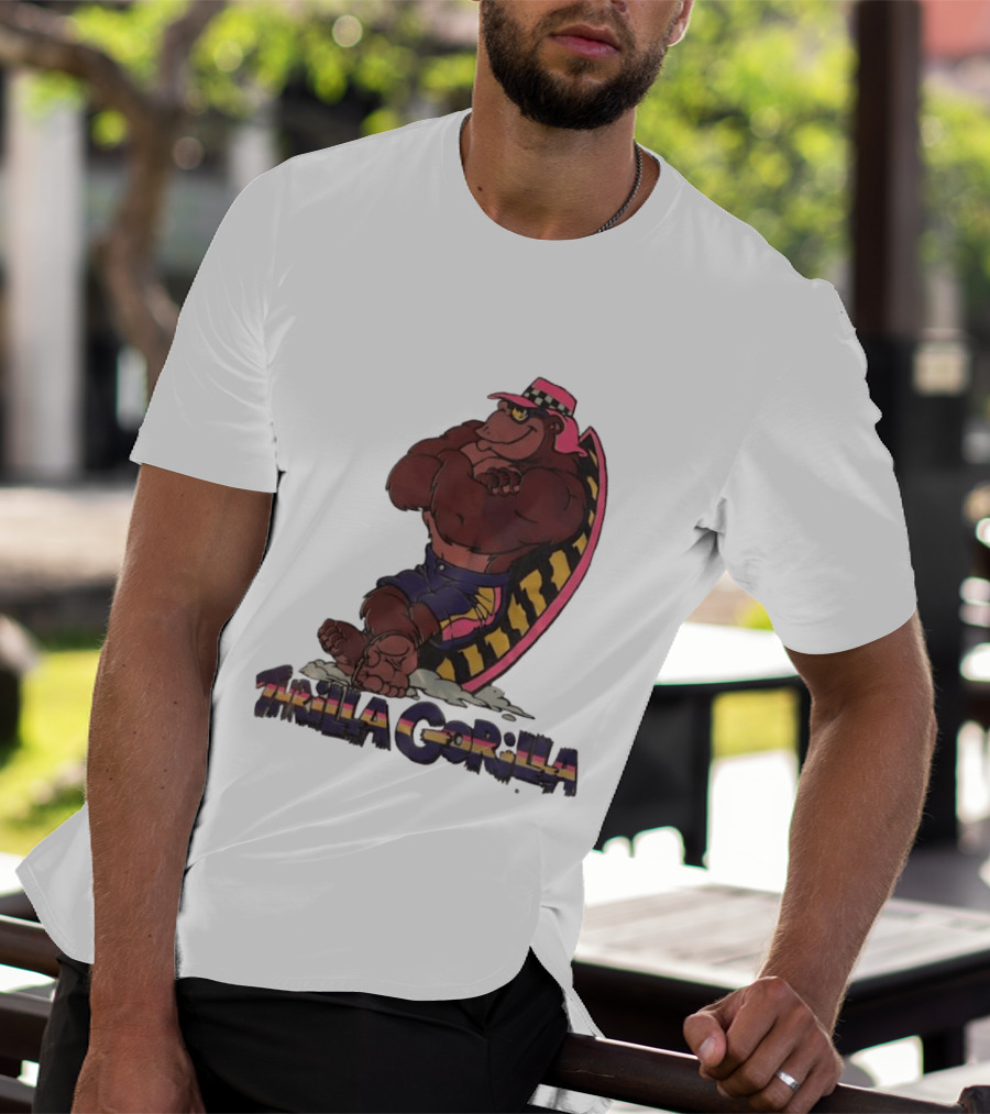 Thrilla Gorilla Town And Country Surf Checkered Hat Surfboard T-Shirt