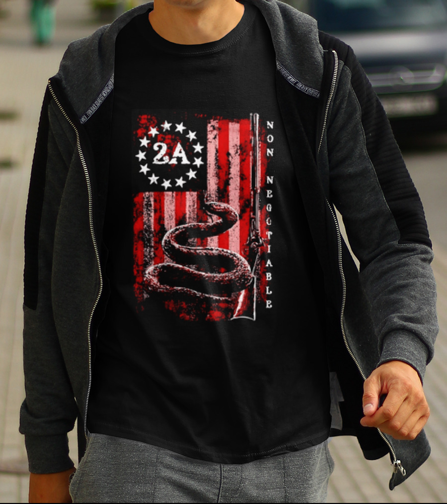 2A Non Negotiable Second Amendment Snake Musket Flag Distressed Stars Stripes T-Shirt