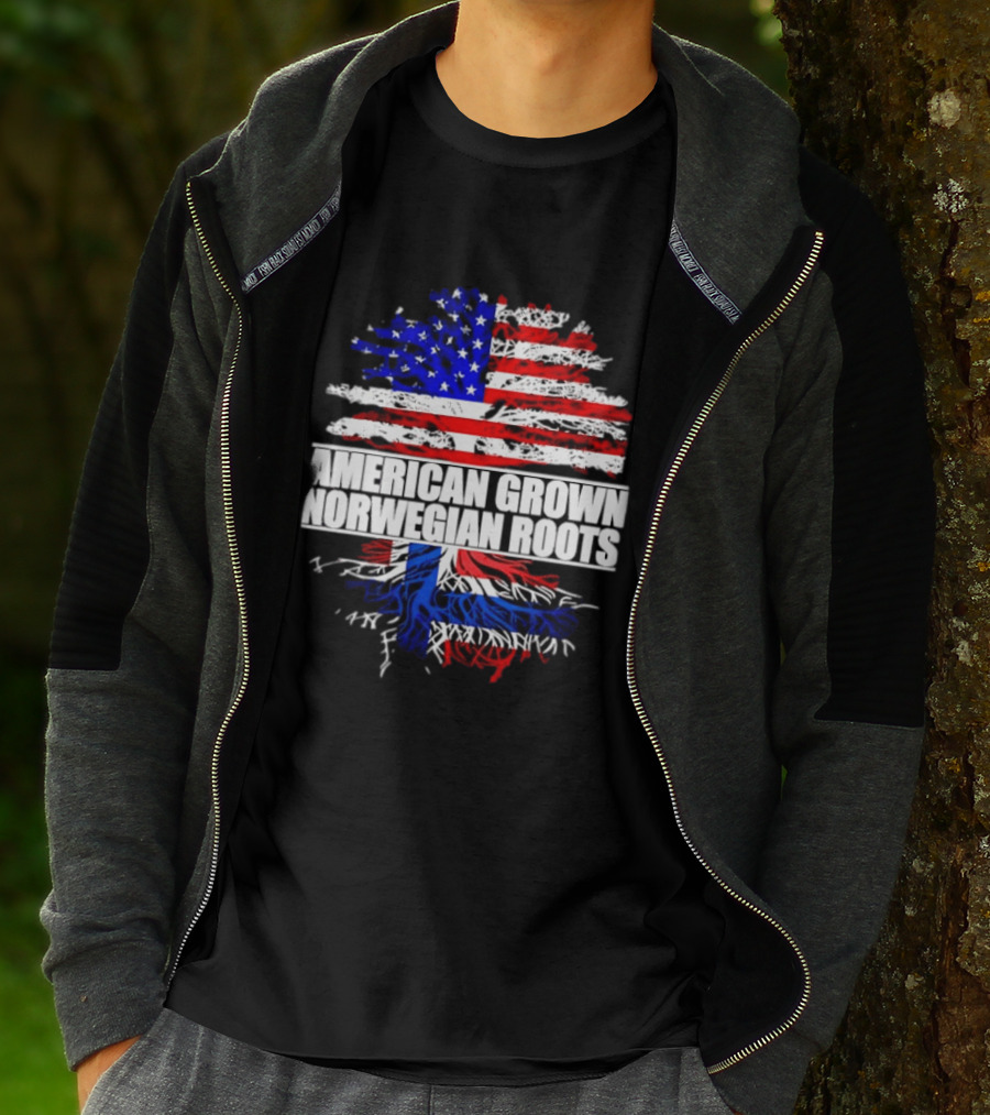American Grown Norwegian Roots Flag Tree Heritage T-Shirt