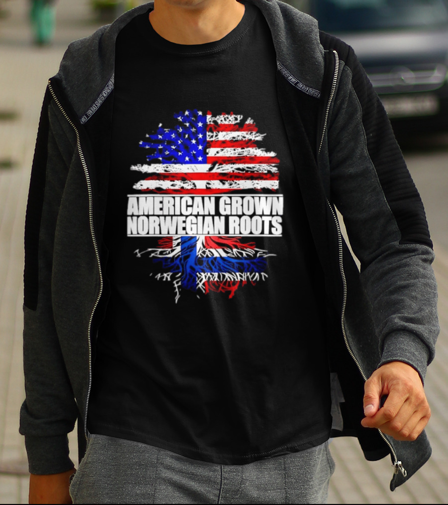American Grown Norwegian Roots Flag Tree Heritage T-Shirt