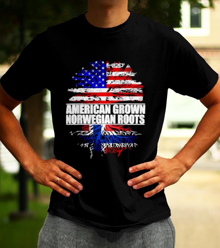 American Grown Norwegian Roots Flag Tree Heritage T-Shirt