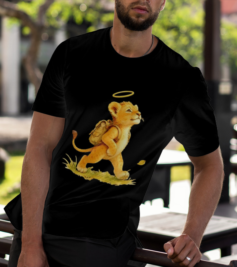 Baby Lion Cub With Halo And Backpack Heading To School T-Shirt