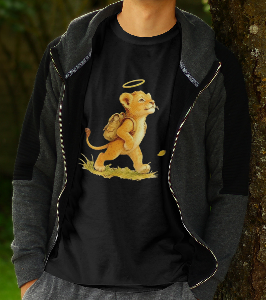 Baby Lion Cub With Halo And Backpack Heading To School T-Shirt