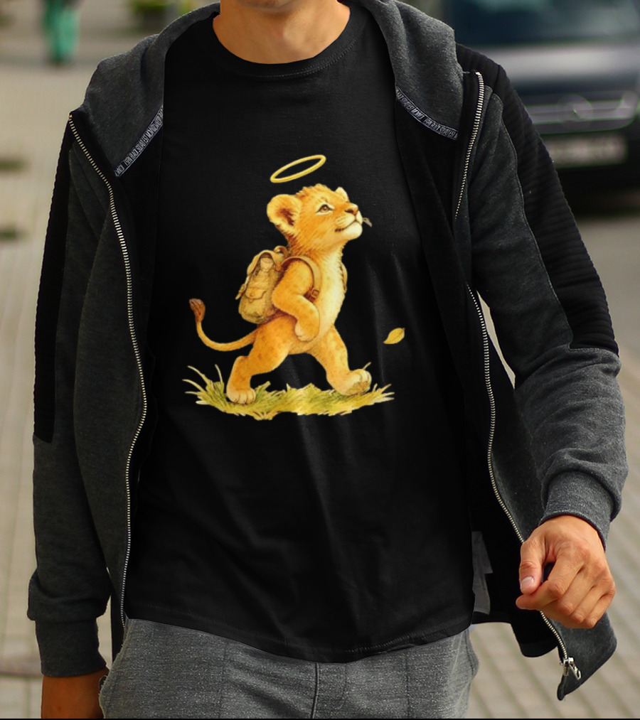 Baby Lion Cub With Halo And Backpack Heading To School T-Shirt