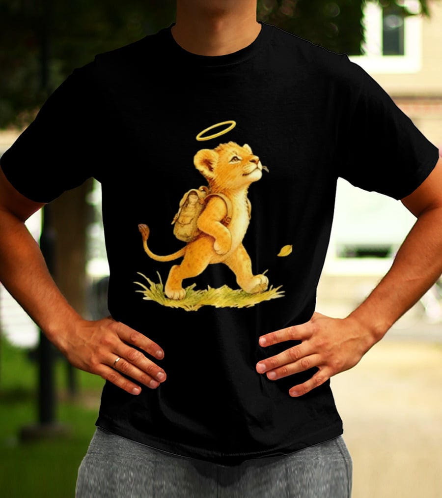 Baby Lion Cub With Halo And Backpack Heading To School T-Shirt