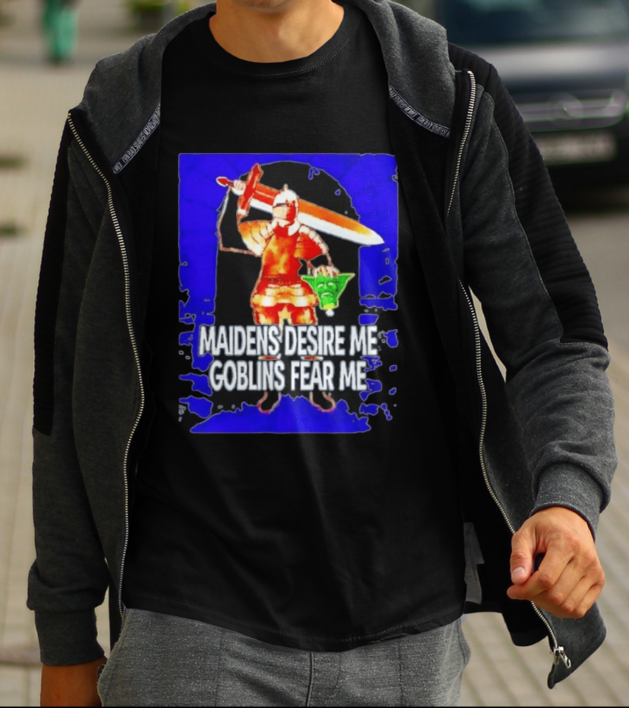 Maidens Desire Me Goblins Fear Me Knight With Yoda Head T-Shirt