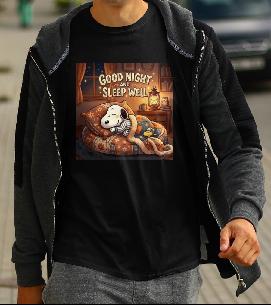 Snoopy And Woodstock Cozy Bedtime Good Night And Sleep Well T-Shirt