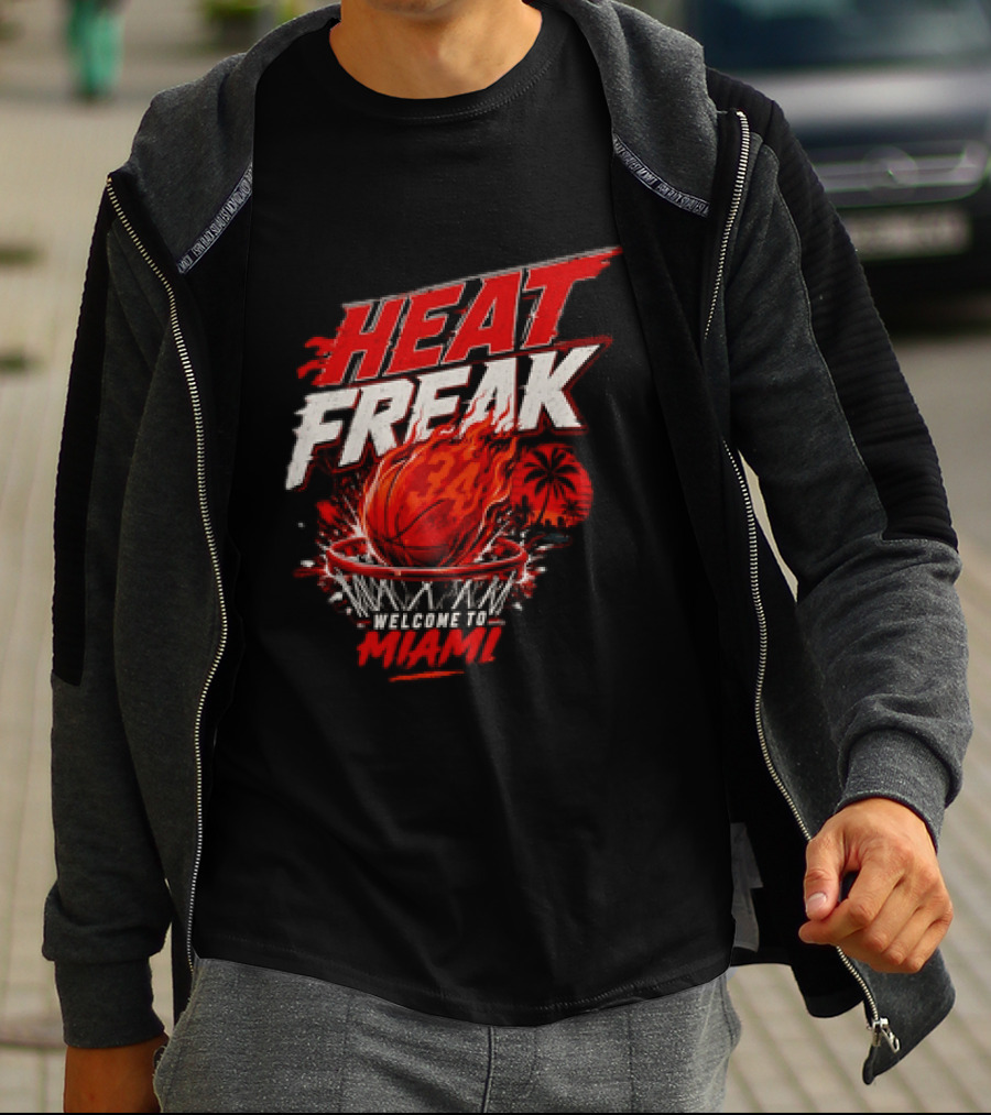 Heat Freak Welcome To Miami Basketball Flame Palm 34 T-Shirt